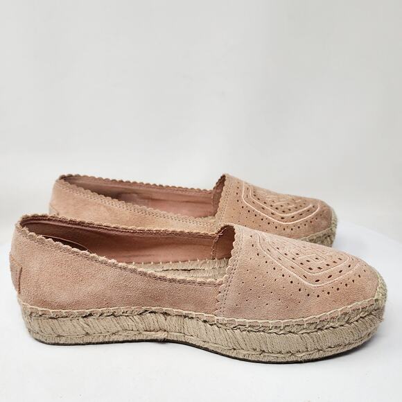 UGG Australia Heidi Espadrille Women 7 Pink Suntan Suede Geometric Perforated - Picture 9 of 14